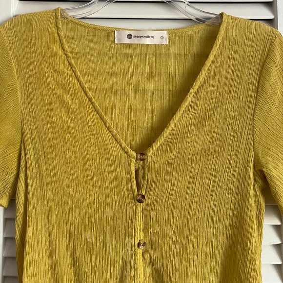 The Impeccable Pig v neck short sleeve blouse yellow women’s small - Picture 6 of 13